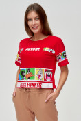 Оптом Топ футболка женская красного цвета 3951Kr в Казани, фото 5