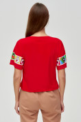 Оптом Топ футболка женская красного цвета 3951Kr в Екатеринбурге, фото 6