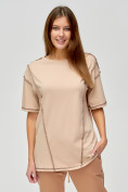 Оптом Женские футболки с вышивкой бежевого цвета 4309B в Казани, фото 3