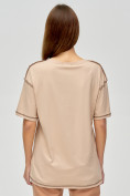 Оптом Женские футболки с вышивкой бежевого цвета 4309B в Казани, фото 4