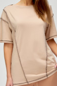 Оптом Женские футболки с вышивкой бежевого цвета 4309B в Екатеринбурге, фото 5