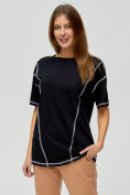 Оптом Женские футболки с вышивкой черного цвета 4309Ch в Казани, фото 3