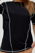 Оптом Женские футболки с вышивкой черного цвета 4309Ch в Казани, фото 4