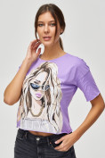 Оптом Топ футболка женская фиолетового цвета 4318F в Казани