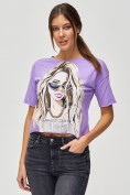 Оптом Топ футболка женская фиолетового цвета 4318F в Казани, фото 4