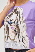 Оптом Топ футболка женская фиолетового цвета 4318F в Казани, фото 6