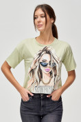 Оптом Топ футболка женская салатового цвета 4318Sl в Казани