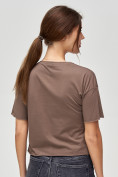 Оптом Топ футболка женская коричневого цвета 4320K в Казани, фото 4