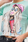 Оптом Топ футболка женская салатового цвета 4320Sl в Екатеринбурге, фото 4