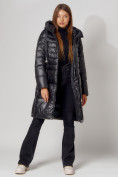 Оптом Пальто утепленное с капюшоном зимнее женское  черного цвета 442116Ch, фото 2