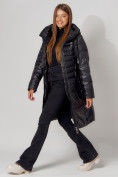 Оптом Пальто утепленное с капюшоном зимнее женское  черного цвета 442116Ch, фото 4