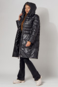 Оптом Пальто утепленное с капюшоном зимнее женское  черного цвета 442116Ch, фото 9