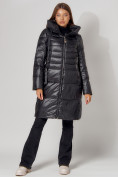 Оптом Пальто утепленное с капюшоном зимнее женское  черного цвета 442116Ch