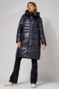 Оптом Пальто утепленное с капюшоном зимнее женское  темно-синего цвета 442116TS, фото 12