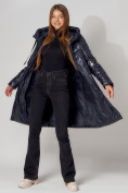 Оптом Пальто утепленное с капюшоном зимнее женское  темно-синего цвета 442116TS, фото 6