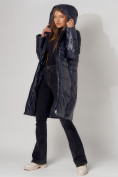 Оптом Пальто утепленное с капюшоном зимнее женское  темно-синего цвета 442116TS, фото 9