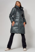 Оптом Пальто утепленное с капюшоном зимнее женское  темно-зеленого цвета 442116TZ, фото 11