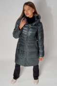 Оптом Пальто утепленное с капюшоном зимнее женское  темно-зеленого цвета 442116TZ, фото 12