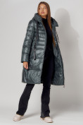 Оптом Пальто утепленное с капюшоном зимнее женское  темно-зеленого цвета 442116TZ, фото 3