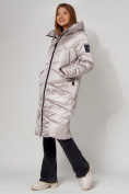Оптом Пальто утепленное зимнее женское  бежевого цвета 442152B в Екатеринбурге, фото 11