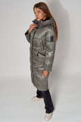 Оптом Пальто утепленное зимнее женское  цвета хаки 442152Kh в Екатеринбурге, фото 4