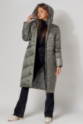 Оптом Пальто утепленное зимнее женское  цвета хаки 442152Kh в Екатеринбурге, фото 9