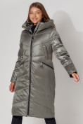 Оптом Пальто утепленное зимнее женское  цвета хаки 442152Kh в Екатеринбурге, фото 2
