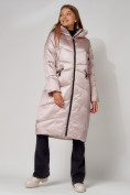 Оптом Пальто утепленное зимнее женское  розового цвета 442152R, фото 3