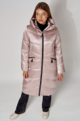 Оптом Пальто утепленное зимнее женское  розового цвета 442152R, фото 4