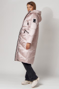 Оптом Пальто утепленное зимнее женское  розового цвета 442152R, фото 9