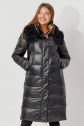 Оптом Пальто утепленное с капюшоном зимнее женское  черного цвета 442181Ch, фото 10