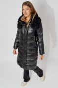 Оптом Пальто утепленное с капюшоном зимнее женское  черного цвета 442181Ch, фото 12