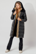 Оптом Пальто утепленное с капюшоном зимнее женское  черного цвета 442181Ch в Казани