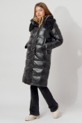 Оптом Пальто утепленное с капюшоном зимнее женское  черного цвета 442181Ch, фото 9