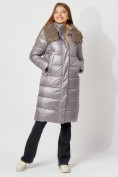Оптом Пальто утепленное с капюшоном зимнее женское  серого цвета 442181Sr в Екатеринбурге, фото 9