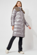 Оптом Пальто утепленное с капюшоном зимнее женское  серого цвета 442181Sr, фото 10