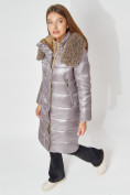 Оптом Пальто утепленное с капюшоном зимнее женское  серого цвета 442181Sr в Екатеринбурге, фото 11