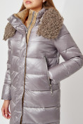 Оптом Пальто утепленное с капюшоном зимнее женское  серого цвета 442181Sr в Екатеринбурге, фото 12