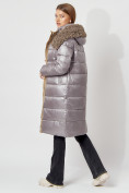 Оптом Пальто утепленное с капюшоном зимнее женское  серого цвета 442181Sr, фото 4