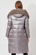 Оптом Пальто утепленное с капюшоном зимнее женское  серого цвета 442181Sr в Екатеринбурге, фото 13