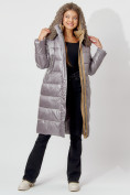 Оптом Пальто утепленное с капюшоном зимнее женское  серого цвета 442181Sr в Казани, фото 6