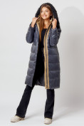 Оптом Пальто утепленное с капюшоном зимнее женское  темно-синего цвета 442181TS, фото 4