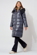 Оптом Пальто утепленное с капюшоном зимнее женское  темно-синего цвета 442181TS, фото 5
