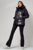 Оптом Полупальто утепленное зимнее женское черного цвета 442182Ch в Екатеринбурге, фото 5