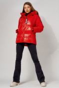 Оптом Полупальто утепленное зимнее женское красного цвета 442182Kr, фото 10