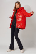 Оптом Полупальто утепленное зимнее женское красного цвета 442182Kr, фото 3