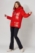Оптом Полупальто утепленное зимнее женское красного цвета 442182Kr, фото 8