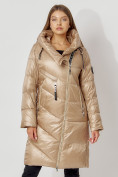 Оптом Пальто утепленное с капюшоном зимнее женское  бежевого цвета 442185B, фото 10