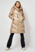 Оптом Пальто утепленное с капюшоном зимнее женское  бежевого цвета 442185B