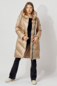 Оптом Пальто утепленное с капюшоном зимнее женское  бежевого цвета 442185B, фото 3